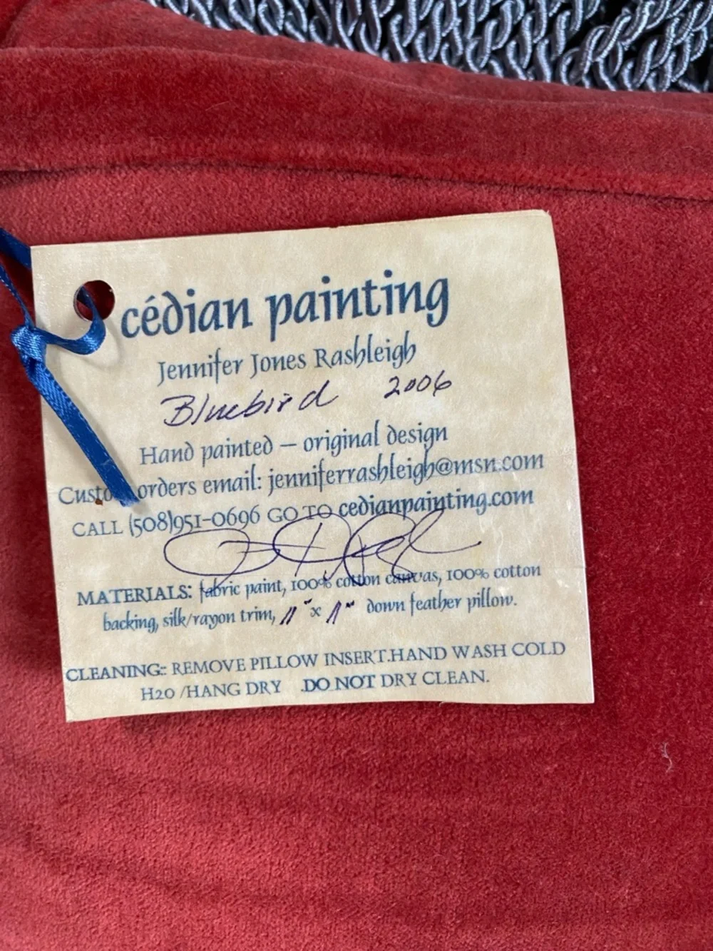 Pillow Hand Painted by Jennifer Jones Rashleigh of Rhode Island.